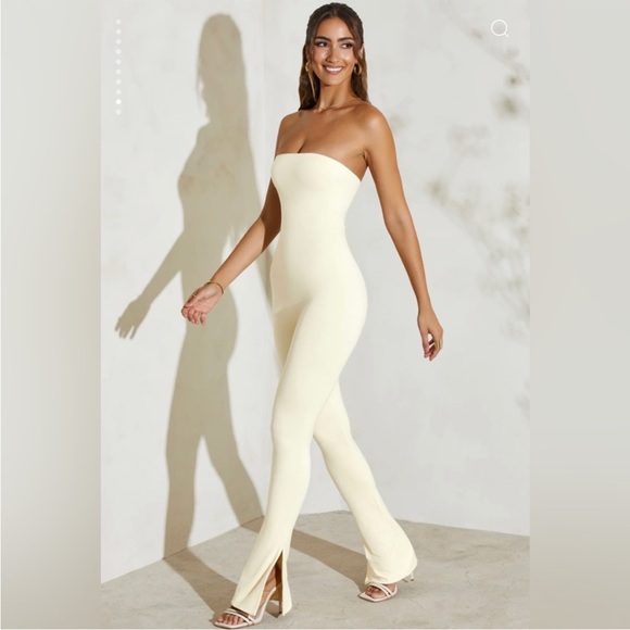 Oh Polly Pants - Oh Polly off white Jamila knit strapless jumpsuit
